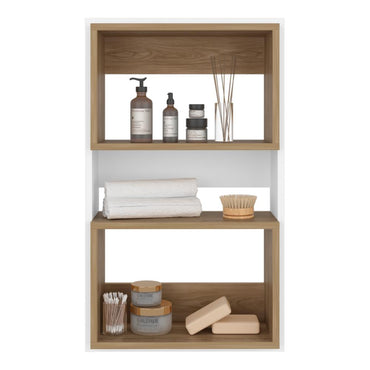 Mueble Auxiliar Muro Baño Eco, Blanco Duqueza y Fresno Europeo, con superficies para ubicar objetos