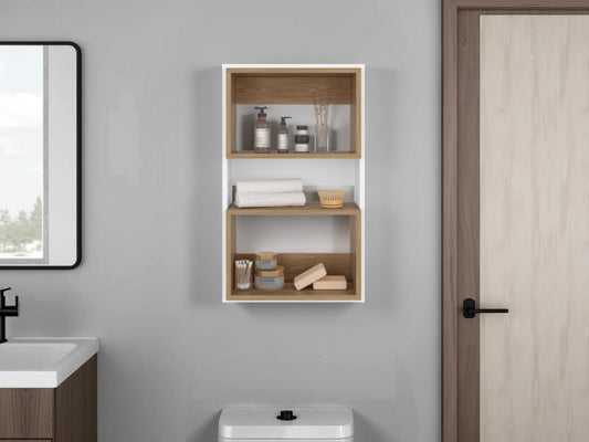 Mueble Auxilar Muro Baño Eco, Blanco Y Café Claro