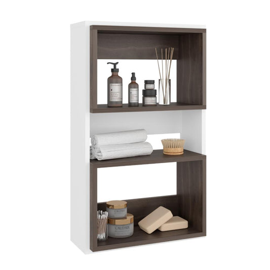 Mueble Auxiliar Muro Baño Eco, Blanco y Milan, con superficies para ubicar objetos
