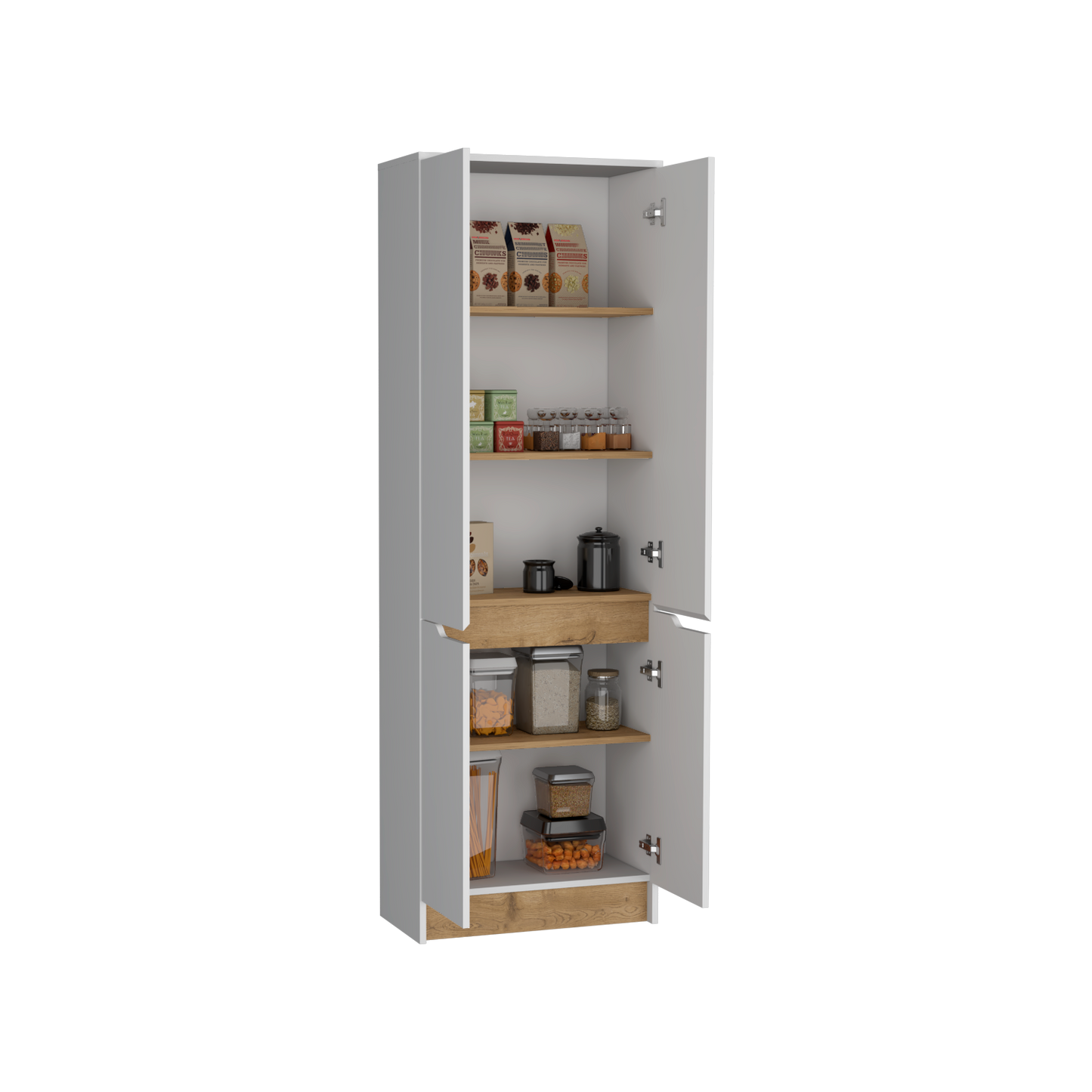 Alacena Soler, Blanco y Macadamia, con gran variedad de entrepaños