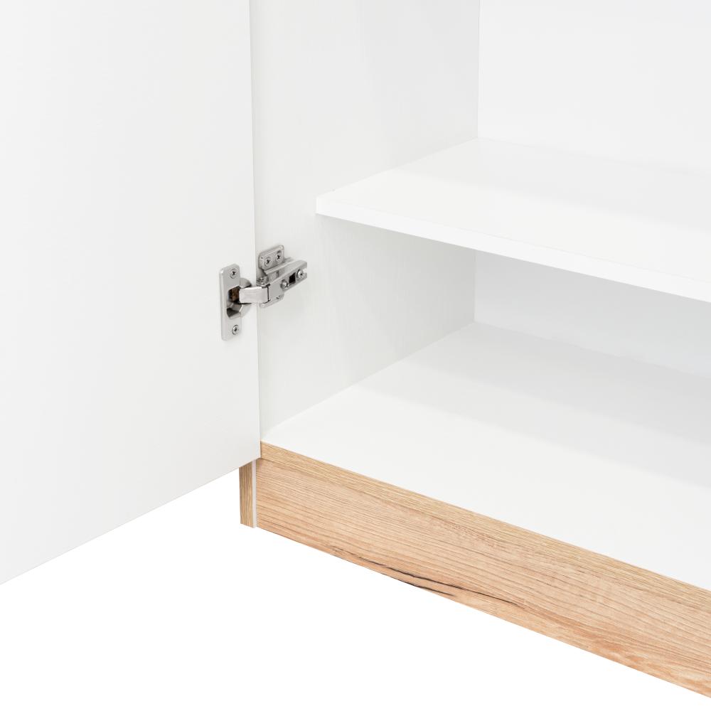 Despensa de Cocina Varese, Café claro y Blanco Vainilla, Posee Un Estante Adicional En La Puerta y Cuatro Entrepaños