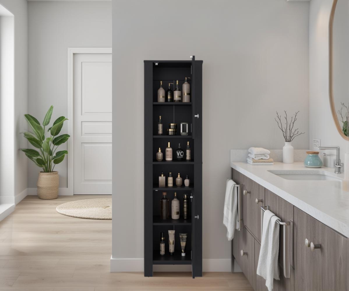 Mueble Auxiliar para Baño Vanes, Wengue, con espacio para objetos decorativos