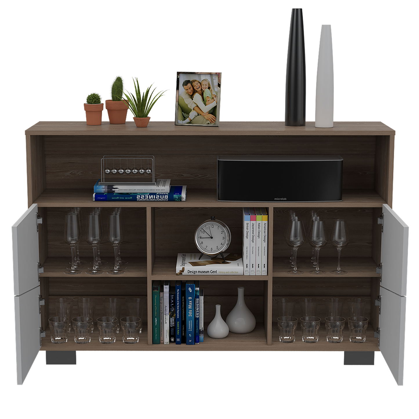 Arrimo Fraktal, Miel y Blanco, con Cuatro Puertas y Patas de Acero