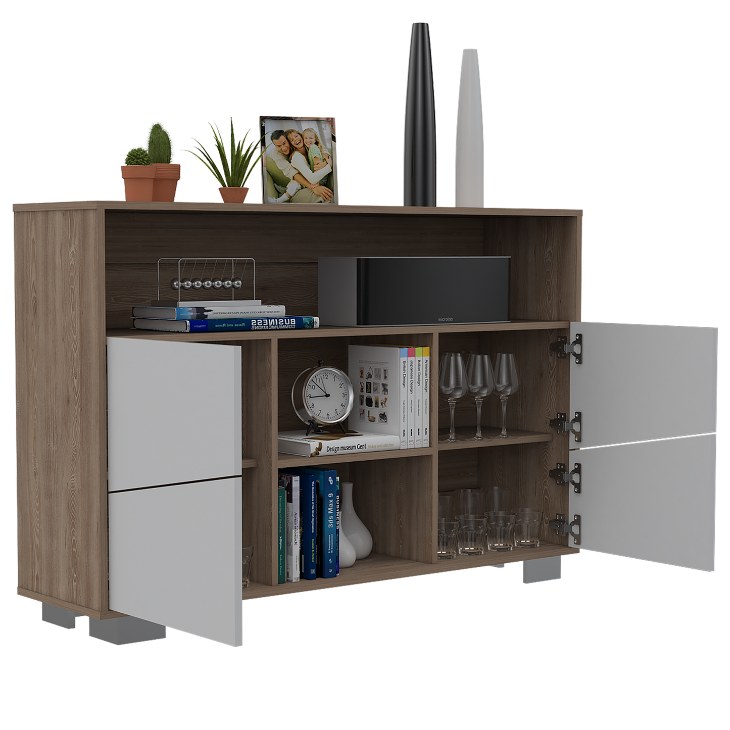 Arrimo Fraktal, Miel y Blanco, con Cuatro Puertas y Patas de Acero