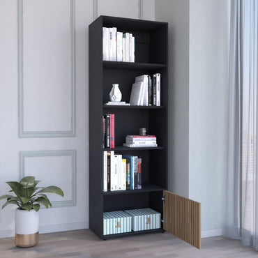 Biblioteca Una Puerta Cinco Repisas Fm 009N, Negro Y Café Claro