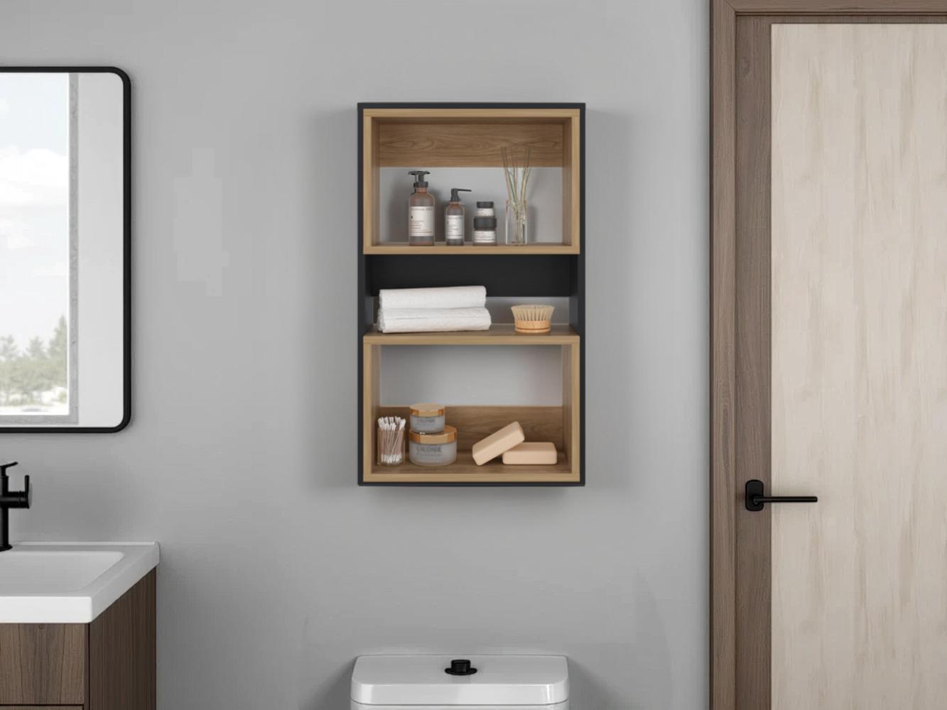 Mueble Auxiliar Muro Baño Eco, Wengue y Fresno Europeo, con superficies para ubicar objetos