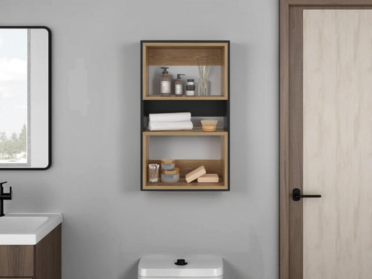 Mueble Auxilar Muro Baño Eco, Negro Y Café Claro