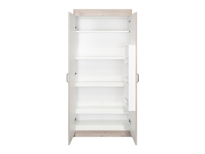 Despensa de Cocina Varese, Ceniza Y Blanco, Posee Un Estante Adicional En La Puerta y Cuatro Entrepaños