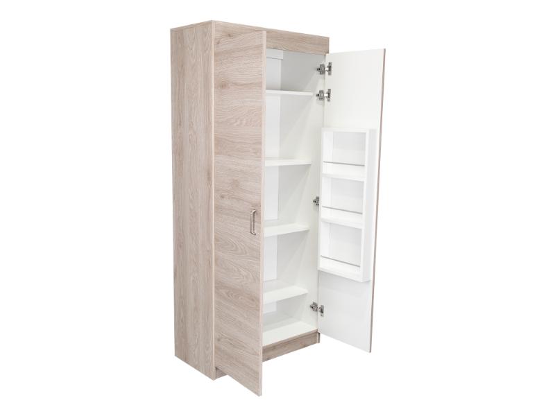 Despensa de Cocina Varese, Ceniza Y Blanco, Posee Un Estante Adicional En La Puerta y Cuatro Entrepaños