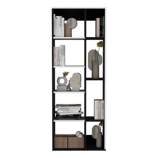 Biblioteca Rookie, Blanco y Wengue, con múltiples entrepaños para colocar objetos