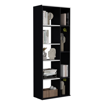 Biblioteca Rookie, Blanco y Wengue, con múltiples entrepaños para colocar objetos