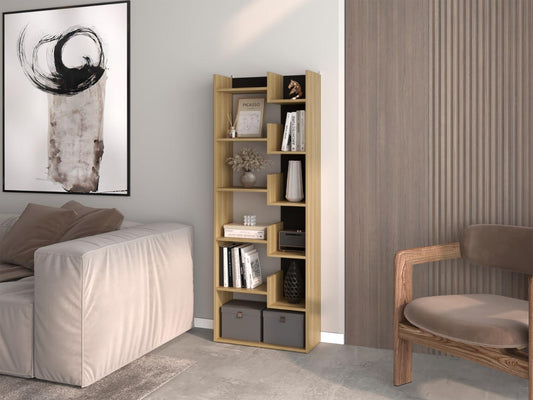 Biblioteca Clover, Fresno Europeo y Wengue, con espacios para guardar y poner objetos