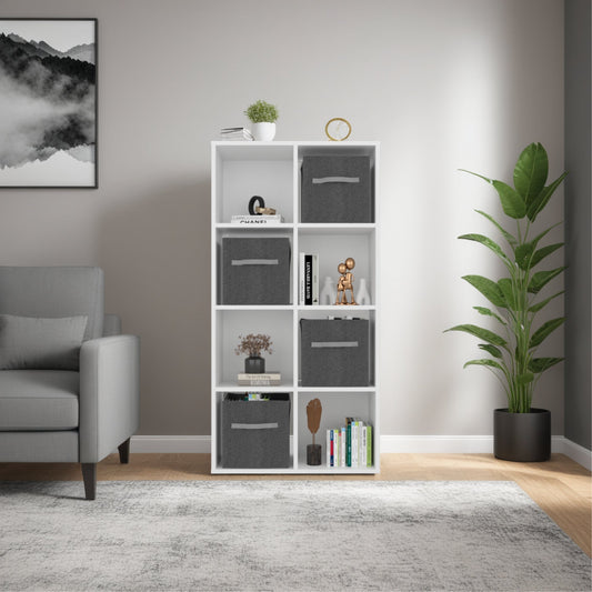 Biblioteca Organizadora Cubik Con Cuatro Cubos En Tela, Gris Blanco