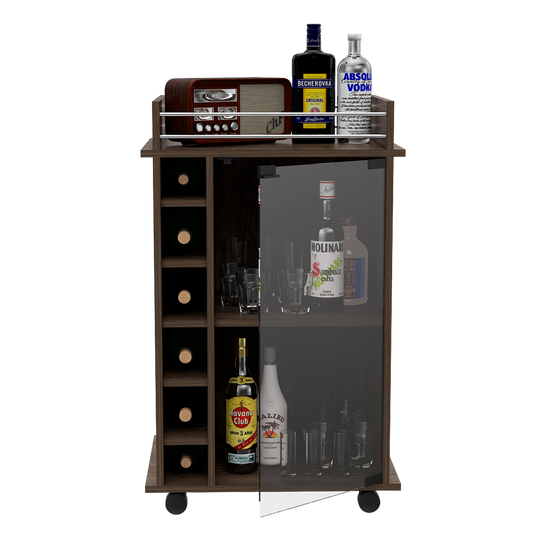 Bar Bajo Seis Botelleros Una Puerta De Vidrio, FM Furniture 009O, Cafe Oscuro