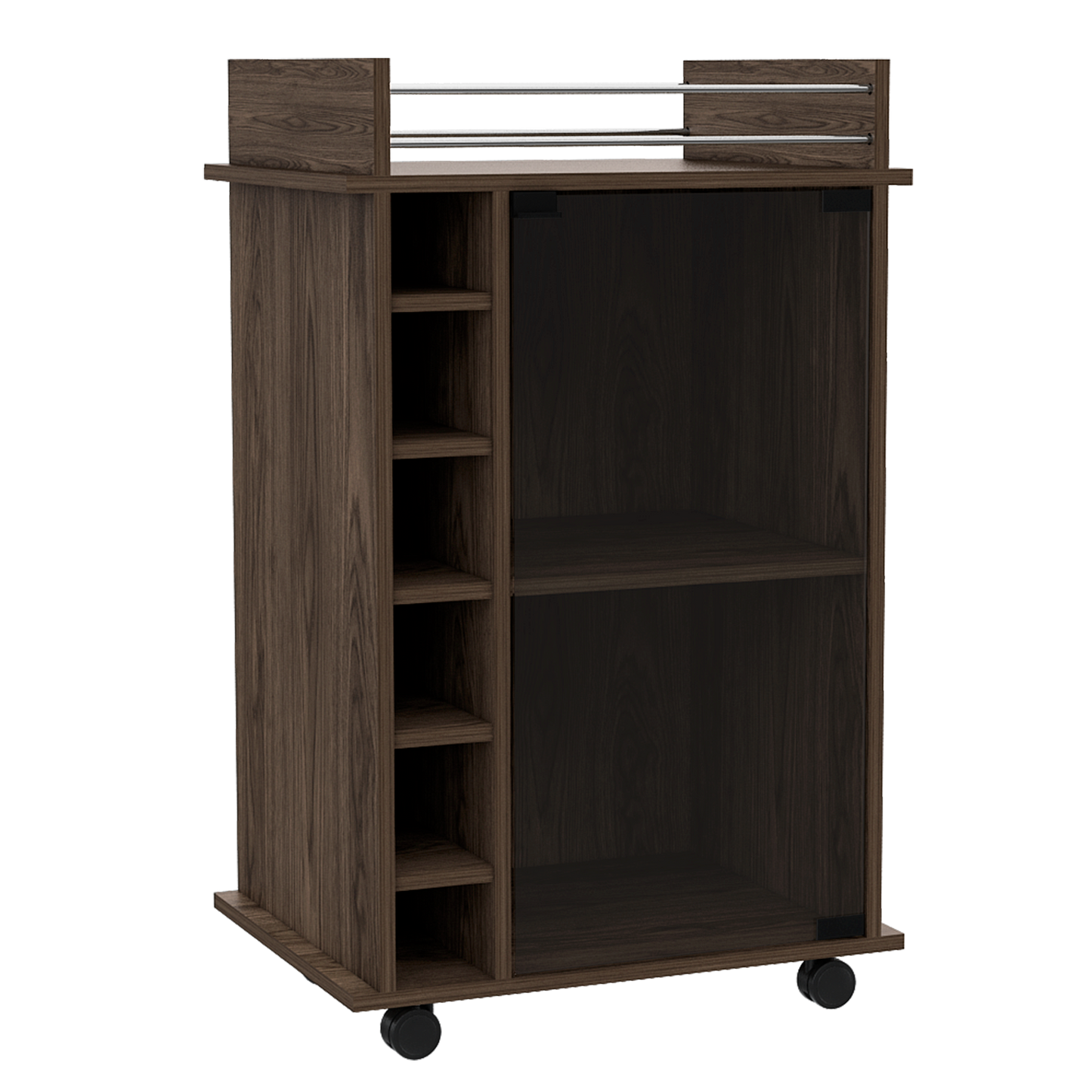 Bar Bajo Seis Botelleros Una Puerta De Vidrio, FM Furniture 009O, Cafe Oscuro