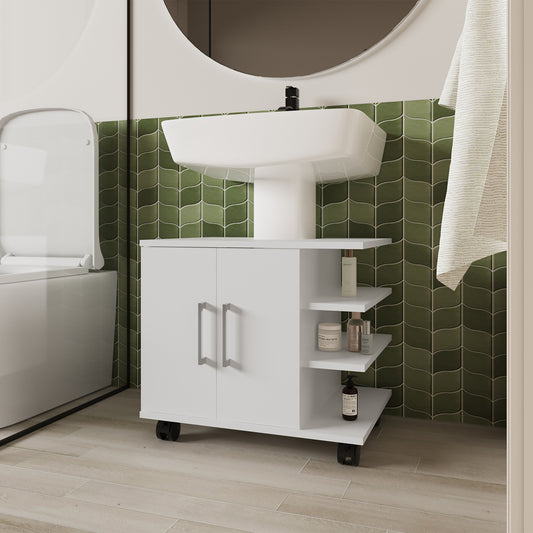 Mueble Baño Piso Lavamanos Con Dos Puertas, FM Furniture, Blanco