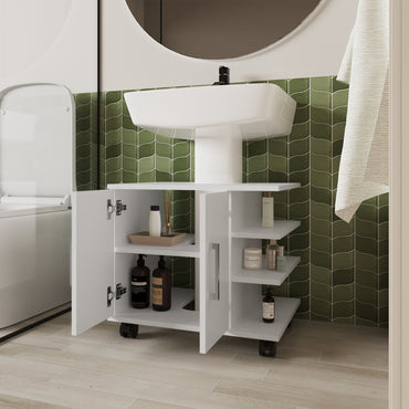 Mueble Baño Piso Lavamanos Con Dos Puertas, FM Furniture, Blanco