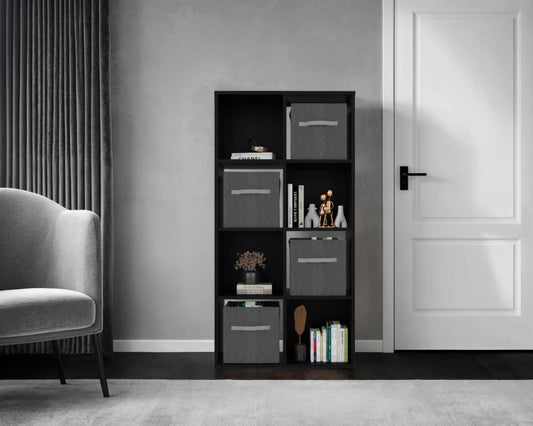 Biblioteca Organizadora Cubik Con Cuatro Cubos En Tela, Gris y Wengue