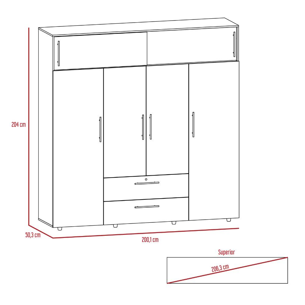 Closet Babel, Café Claro y Blanco, con Cuatro Puertas Abatibles y Cuatro Cajones Multiusos