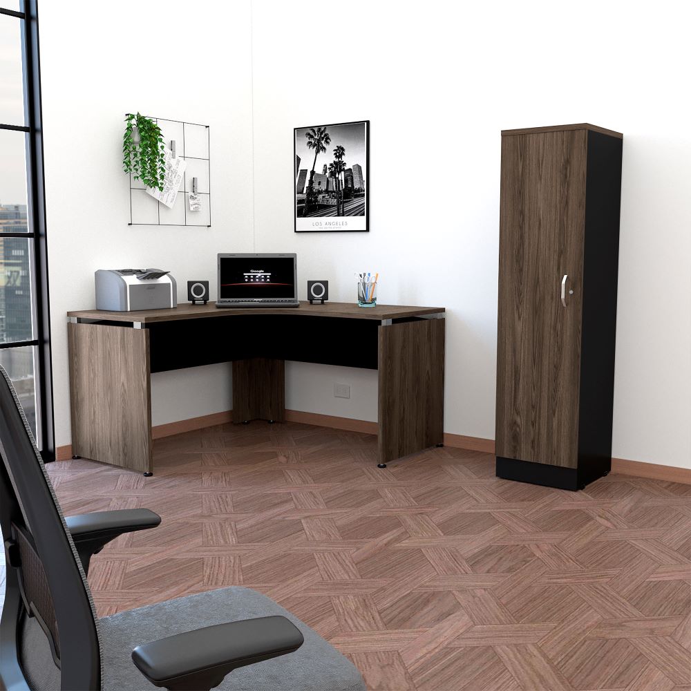 Combo Office, Negro Soft y Coñac, incluye escritorio 140 y biblioteca con una puerta