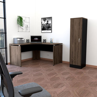 Combo Office, Negro Soft y Coñac, incluye escritorio 140 y biblioteca con una puerta