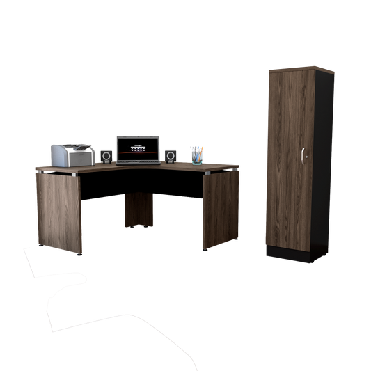Combo Office, Negro Soft y Coñac, incluye escritorio 140 y biblioteca con una puerta