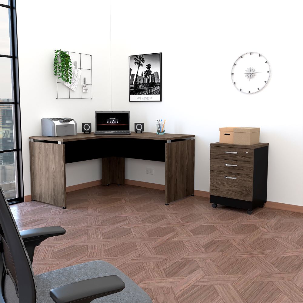 Combo Office, Negro Soft y Coñac, incluye escritorio 140 y archivador tres cajones