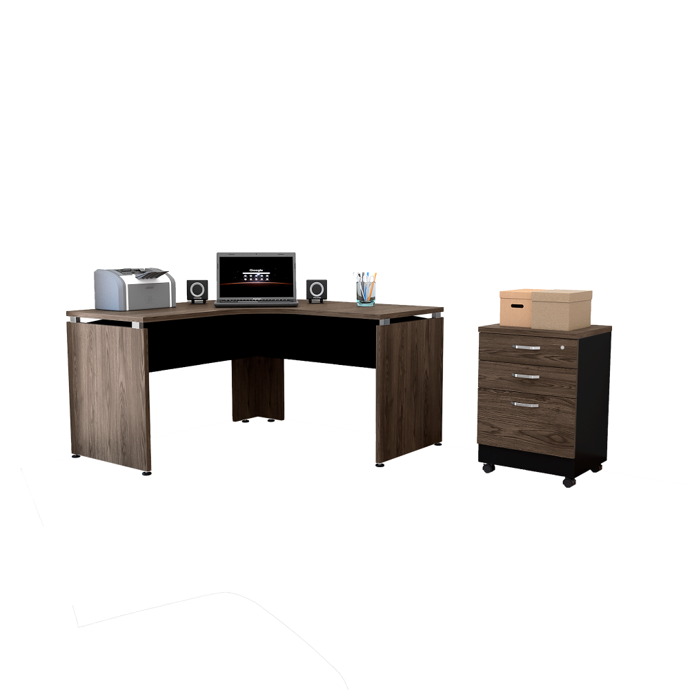 Combo Office, Negro Soft y Coñac, incluye escritorio 140 y archivador tres cajones