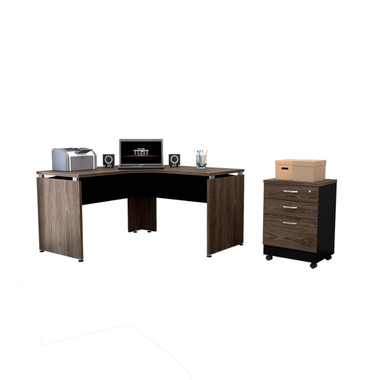 Combo Office, Negro Soft y Coñac, incluye escritorio 140 y archivador tres cajones