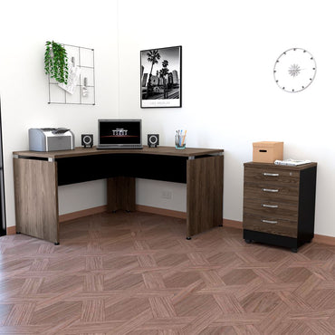 Combo Office, Negro Soft y Coñac, incluye escritorio 140 y archivador cuatro cajones
