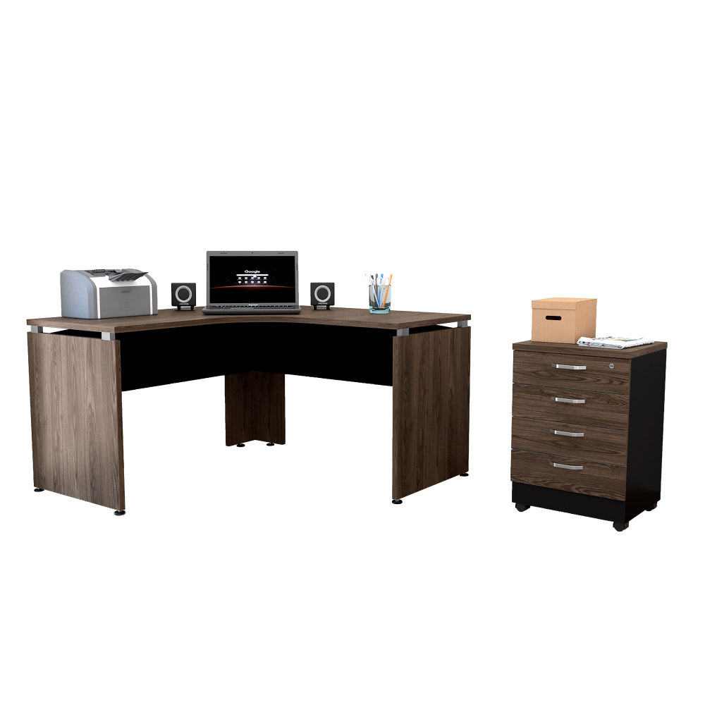 Combo Office, Negro Soft y Coñac, incluye escritorio 140 y archivador cuatro cajones