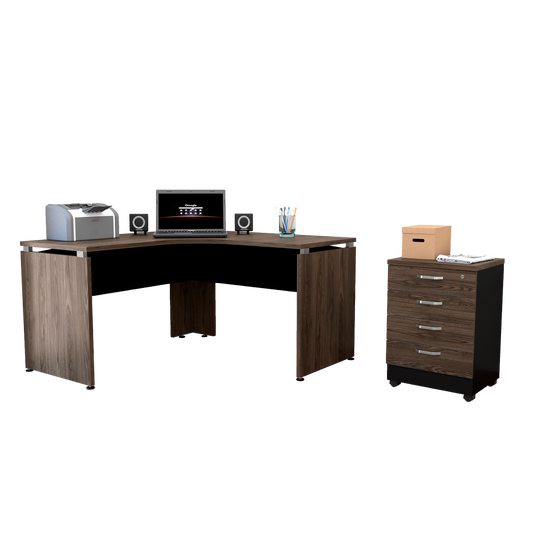 Combo Office, Negro Soft y Coñac, incluye escritorio 140 y archivador cuatro cajones
