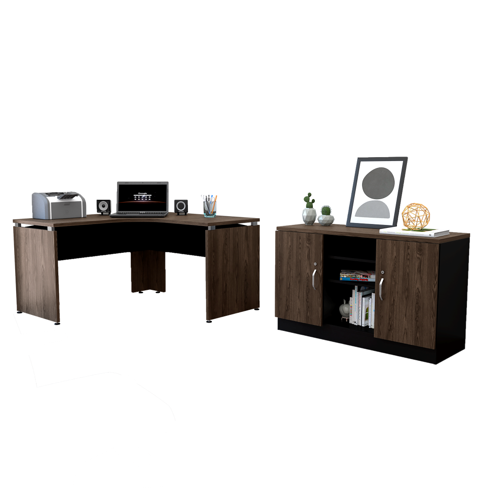 Combo Office, Negro Soft y Coñac, incluye escritorio 140 y gabinete con dos puertas