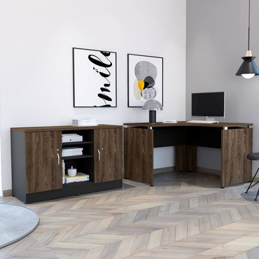 Combo Office, Negro Soft y Coñac, incluye escritorio 120 y gabinete