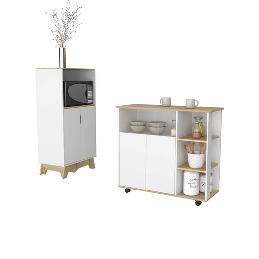 Combo Bicolor, Blanco y Duna, incluye meson de cocina y mueble microondas bajo