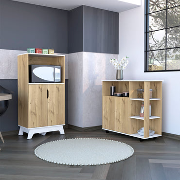 Combo Bicolor, Duna y Blanco, incluye meson de cocina y mueble de microondas bajo
