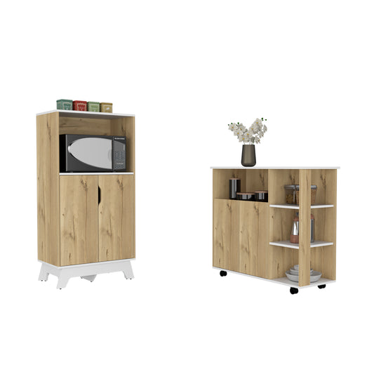 Combo Bicolor, Duna y Blanco, incluye meson de cocina y mueble de microondas bajo