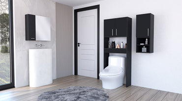 Combo Barcelona, Wengue, incluye botiquin con espejo, mueble auxiliar y optimizador de baño