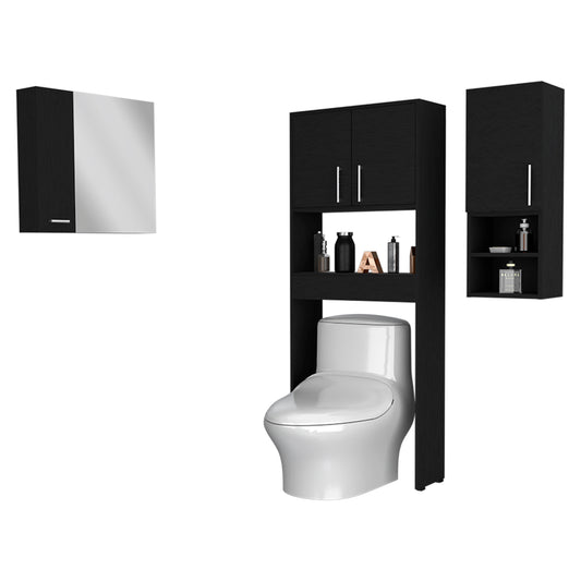 Combo Barcelona, Wengue, incluye botiquin con espejo, mueble auxiliar y optimizador de baño