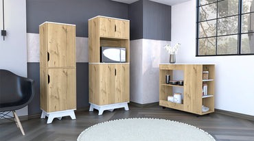 Combo Bicolor, Duna y Blanco, incluye mueble de microondas bajo y meson de cocina con ruedas