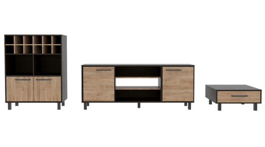 Combo Kaia, Wengue y Miel, incluye rack TV, bar y mesa centro