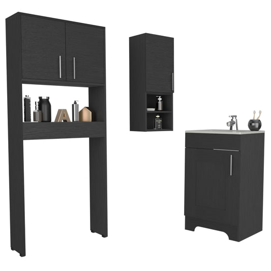 Combo Barcelona, Wengue, incluye mueble de lavamanos, mueble auxiliar y optimizador de baño