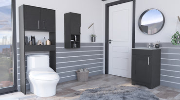 Combo Barcelona, Wengue, incluye mueble de lavamanos, mueble auxiliar y optimizador de baño