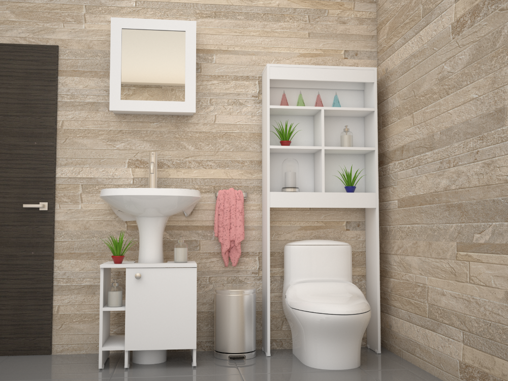 Combo Bicolor, Blanco, incluye botiquín, mueble lavamanos y optimizador