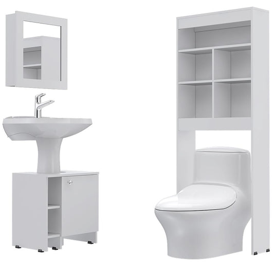 Combo Bicolor, Blanco, incluye botiquín, mueble lavamanos y optimizador