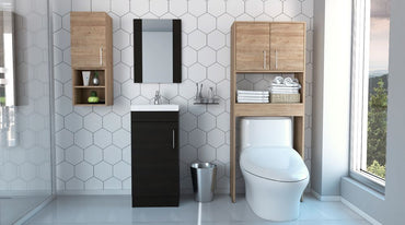 Combo Mybath, Miel y Wengue, incluye botiquín, mueble lavamanos, muro y optimizador