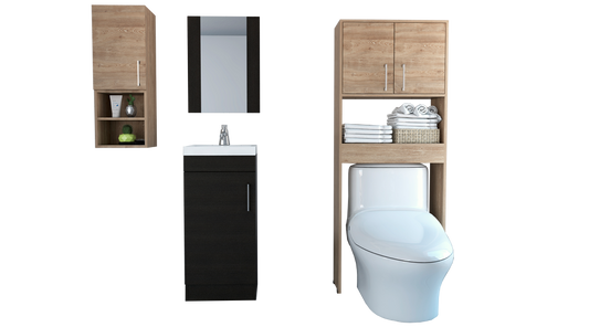 Combo Mybath, Miel y Wengue, incluye botiquín, mueble lavamanos, muro y optimizador