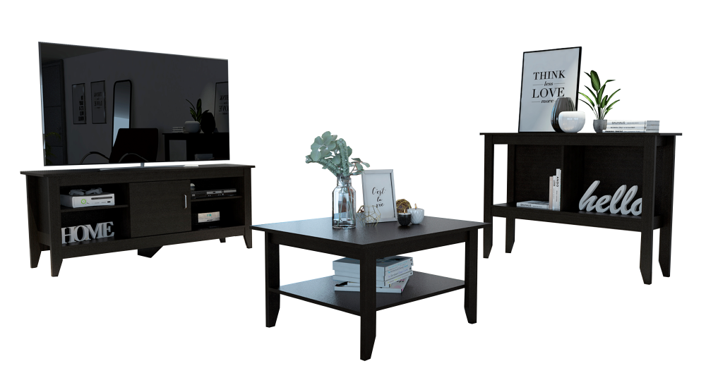 Combo Essential, Wengue, incluye rack TV, mesa de centro y arrimo