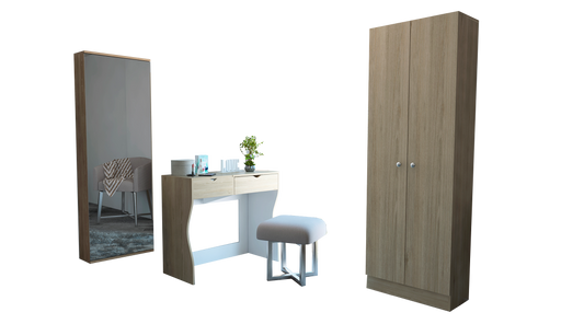Combo Perla, Rovere y Blanco, incluye tocador, zapatero con espejo y closet con dos puertas