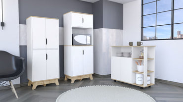 Combo Bicolor, Blanco y Duna, incluye meson de cocina y mueble de microondas bajo